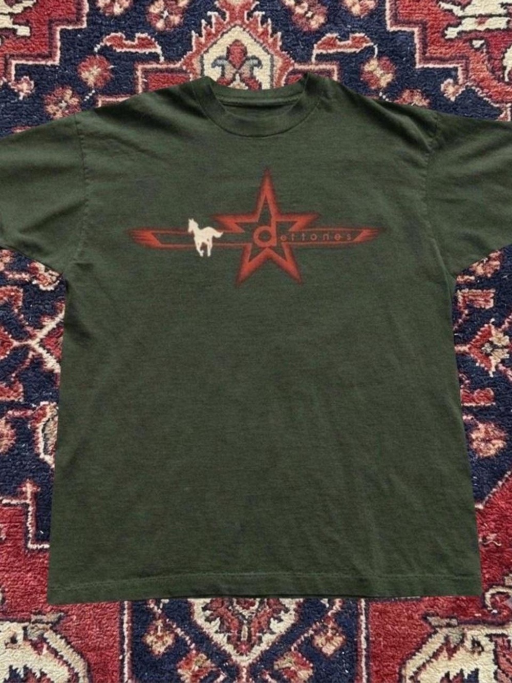 Gildan Olive Green Short Sleeve Tee with Red Star & White Horse Graphic